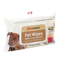 Flamingo Reini Universal White Musk Cat & Dog Pet Wipes 40pcs Pack Of 5
