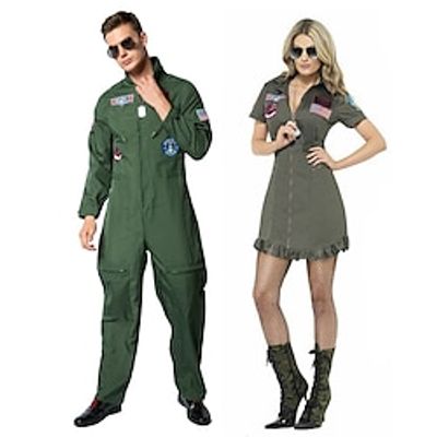 Top Gun Pilot Cosplay Costume Outfits Men's Women's Movie Cosplay Party Cosplay Green Dress Jumpsuit Halloween Carnival Masquerade Polyester Lightinthebox
