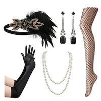 Set with Feather Flapper Headband Long Gloves Fishnet Stocking Earings Pearl Necklace Retro Vintage Roaring 20s 1920s Accesories Set The Great Gatsby Women's Cosplay Costume Carnival Party Evening miniinthebox - thumbnail