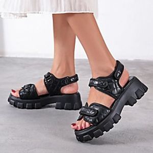 Women's Sandals Chunky Heel Round Toe Rubber PU Blue Pink Black miniinthebox