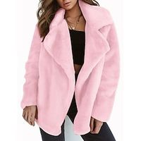 Women's Winter Faux Fur Coat Fleece Teddy Coat Fall Open Front Lapel Jacket Windproof Warm Plush Outerwear Long Sleeve Oversize Black White Pink miniinthebox - thumbnail