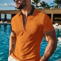 Men's Polo Knit Polo Sweater Outdoor Business Turndown Short Sleeve Modern Formal Solid Color Zipper Summer Regular Fit Light Blue Red Orange Beige Polo Lightinthebox