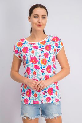 Womens Floral Printed T-Shirt  Red Combo