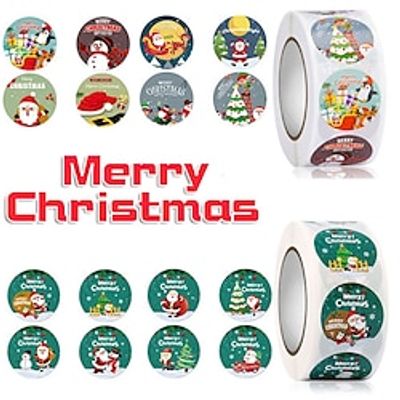 500pcs Merry Christmas Stickers, 1 Inch Holiday Stickers Christmas Stickers for Cards envelopes Christmas Tags Adhesive Labels Happy Holidays Gift Seals Boxes Xmas Decorative Stickers miniinthebox