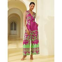 Satin Plant Print Jumpsuit Lightinthebox