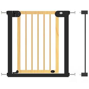 Baby Safe Wooden Safety Gate With 7cm Black Extension - Natural Wood BS_CM_SGW7_NW