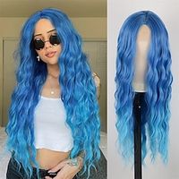 Blue Wigs For Women Long Wavy Wigs 28 Inch Water Wave Ombre Blue Wig Synthetic Hair Colorful Wigs Heat Resistant Fiber Party Daily Wigs Lightinthebox - thumbnail