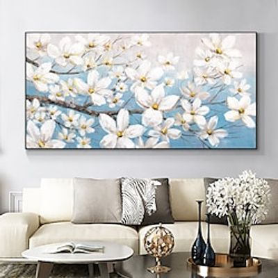 Handmade Oil Painting Canvas Wall Art Decoration Modern White Flowers Apricot Rich and Prosperous in Flowers for Home Decor Rolled Frameless Unstretched Painting Lightinthebox Handmade Oil Painting Canvas Wall Art Decoration Modern White Flowers Apricot Rich and Prosperous in Flowers for Home Decor Rolled Frameless Unstretched Painting Lightinthebox