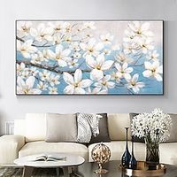 Handmade Oil Painting Canvas Wall Art Decoration Modern White Flowers Apricot Rich and Prosperous in Flowers for Home Decor Rolled Frameless Unstretched Painting miniinthebox - thumbnail