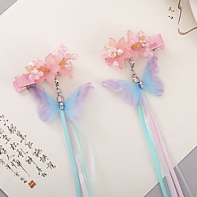 Kids' Baby Girls' 2 Pieces Antique Pair Clip Hanfu Headdress Princess Streamer Hairpin Girl Tassel Step Rocking Side Clip Bow Hairpin Lightinthebox