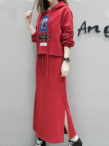 Hooded Sweater Long Sleeve Two-Piece Shift Dress