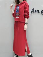 Hooded Sweater Long Sleeve Two-Piece Shift Dress - thumbnail