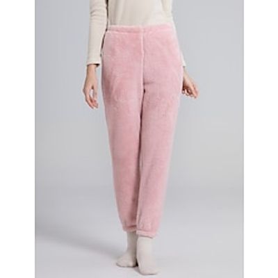 Women's Polar Fleece Pajama Pants Pure Color Simple Plush Casual Street Daily Date Warm Breathable Pant Elastic Waist Fall Winter Lotus Pink Pink Lightinthebox