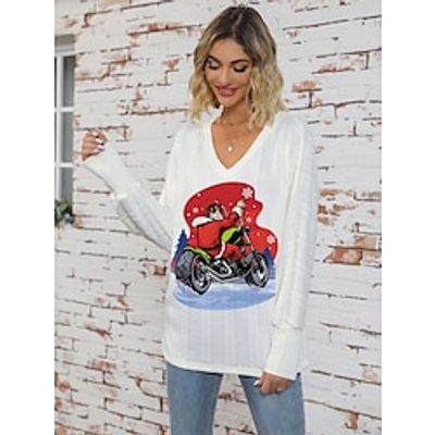 Women's Pullover Sweater Jumper V Neck Ribbed Knit Print Fall Winter Regular Christmas Xmas Stylish Soft Long Sleeve Santa Claus White Red S M L miniinthebox Women's Pullover Sweater Jumper V Neck Ribbed Knit Print Fall Winter Regular Christmas Xmas Stylish Soft Long Sleeve Santa Claus White Red S M L miniinthebox