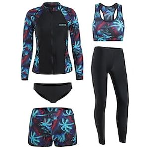 Women's 5-Piece Rash Guard Dive Suit Rashguard Swimsuit Spandex Swimwear Bathing Suit UV Sun Protection UPF50 Breathable Full Body Swimming Surfing Water Sports Floral / Botanical Spring Summer miniinthebox