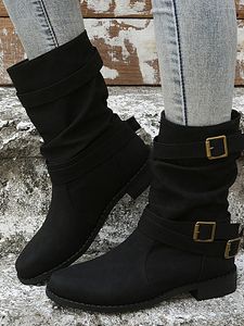 Women's Round Toe Flat Bottom Large Size Mid-calf Boots