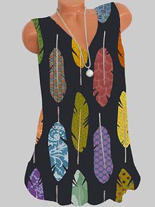 V Neck Print Sleeveless T-shirt