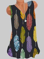 V Neck Print Sleeveless T-shirt - thumbnail