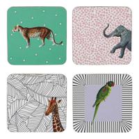 Yvonne Ellen Set/4 Coaster Mixed Animals