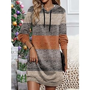 Women's Hoodie Dress Casual Dress Mini Dress Warm Active Outdoor Vacation Going out Hoodie Print Striped Loose Fit Blue Fuchsia Orange S M L XL XXL Lightinthebox