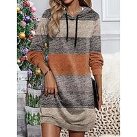 Women's Hoodie Dress Casual Dress Mini Dress Warm Active Outdoor Vacation Going out Hoodie Print Striped Loose Fit Blue Fuchsia Orange S M L XL XXL Lightinthebox - thumbnail