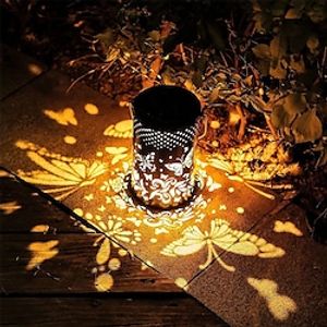 LED Solar Lawn Lamp Outdoor Lights Butterfly Projection Courtyard Hollow Night Light Fairy Outdoor Waterproof Patio Lights Iron Hanging Light Holiday Garden Decoration miniinthebox