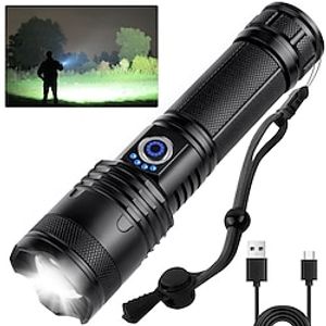 Rechargeable Flash Light Flashlights High Lumens, 200000 Lumens Super Bright LED Tactical Flashlight, 5 Modes IPX6 Waterproof, Powerful Handheld Flashlights for Camping Emergency Outdoor Lightinthebox