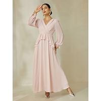 Chiffon Ruffle Wrap Flowy Bridesmaid Maxi Dress - thumbnail