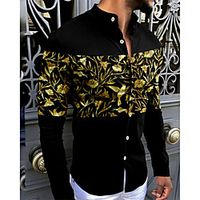 Men's Shirt 3D Print Floral Turndown Street Casual Button-Down Print Long Sleeve Tops Casual Fashion Comfortable Black  Spring  Summer Lightinthebox - thumbnail