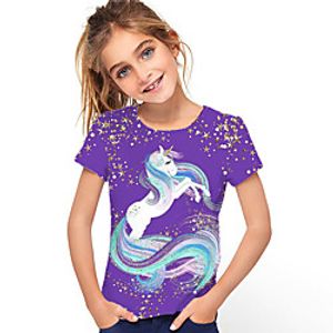 Kids Girls' T shirt Short Sleeve Purple 3D Print Unicorn Animal Daily Indoor Outdoor Active Fashion Streetwear Adorable 3-12 Years Lightinthebox