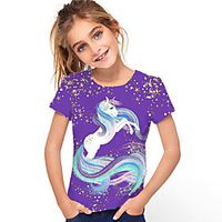 Kids Girls' T shirt Short Sleeve Purple 3D Print Unicorn Animal Daily Indoor Outdoor Active Fashion Streetwear Adorable 3-12 Years Lightinthebox - thumbnail