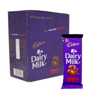 Cadbury Dairy Milk Fruit And Nut Chocolate 100g Pack of 12 (UAE Delivery Only)