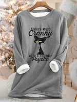 Casual Cat Print Crew Neck Long Sleeve Sweatshirt - thumbnail