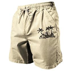 Coconut Tree Men's Cotton Linen Shorts Summer Hawaiian Shorts Beach Shorts Print Drawstring Elastic Waist Breathable Soft 20% Linen Shorts Casual Daily Holiday Streetwear Lightinthebox