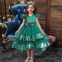 Kids Girls' Dress Party Dress Solid Color Sequin Short Sleeve Special Occasion Birthday Princess Beautiful Polyester Mesh Summer Spring Fall 4-12 Years Yellow Wine Green Lightinthebox