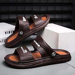 Men's Sandals Slippers Flip-Flops Comfort Sandals Slides Walking Sporty Casual Beach Outdoor PU Breathable Slip-on Black Brown Summer Fall Lightinthebox