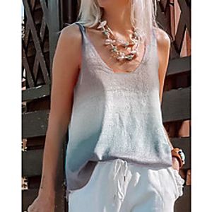 Women's Stylish Color Block Vest Sleeveless Sweater Cardigans V Neck Summer Blue Orange Gray miniinthebox