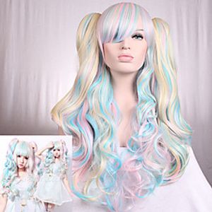 Synthetic Wig Curly Weave Silky Wavy Neat Bang Wig Long Pink / Purple Synthetic Hair 24 inch Women's Anime Cosplay Party Pink miniinthebox