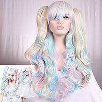 Synthetic Wig Curly Weave Silky Wavy Neat Bang Wig Long Pink / Purple Synthetic Hair 24 inch Women's Anime Cosplay Party Pink miniinthebox - thumbnail
