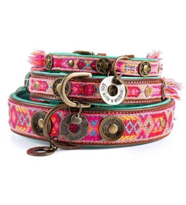 Dog With A Mission Boho Rosa Leather Dog Collar - Pink L (38-47X4CM)