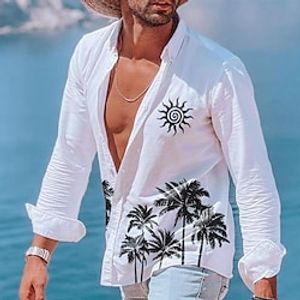 Men's Shirt Summer Hawaiian Shirt Coconut Tree Graphic Prints Turndown White Outdoor Street Long Sleeve Button-Down Print Clothing Apparel Fashion Streetwear Designer Casual miniinthebox