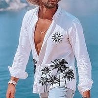 Men's Shirt Summer Hawaiian Shirt Coconut Tree Graphic Prints Turndown White Outdoor Street Long Sleeve Button-Down Print Clothing Apparel Fashion Streetwear Designer Casual miniinthebox - thumbnail