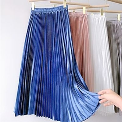 Women's Skirt A Line Pleated Midi Black White Champagne Pink Skirts Spring Summer Fashion Elegant Street Daily One-Size Lightinthebox Women's Skirt A Line Pleated Midi Black White Champagne Pink Skirts Spring Summer Fashion Elegant Street Daily One-Size Lightinthebox