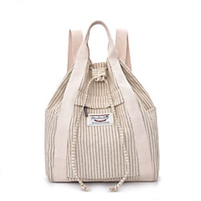 Women's Canvas Commuter Backpack Large Capacity Lightweight Buttons Solid Color Sports  Outdoor Daily Beige Lightinthebox
