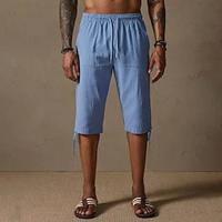 Men's Linen Shorts Summer Shorts Beach Shorts Pocket Drawstring Elastic Waist Plain Comfort Breathable Short Holiday Vacation Beach Hawaiian Boho Sky Blue Lightinthebox