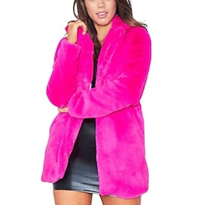 Womens Long Sleeve Winter Warm Lapel Fox Faux Fur Coat Jacket Overcoat Outwear with Pockets Y2K 1980s TS Style Lightinthebox