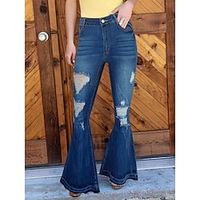 Women's Jeans Bell Bottom Pants Trousers Full Length Fashion Streetwear Street Daily Deep Blue S M Fall Winter Lightinthebox - thumbnail