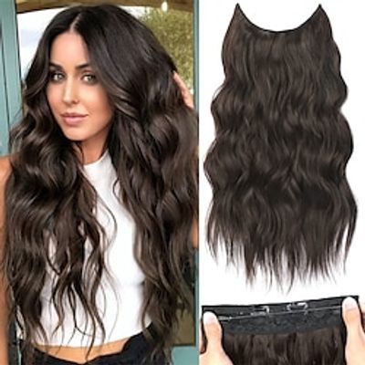 20 Inch Invisible Wire Hair Extensions with Adjustable Transparent Wire Synthetic Long Wavy Hairpieces with 4 Secure Clips in Hair Extensions for Women Daily Party Use miniinthebox