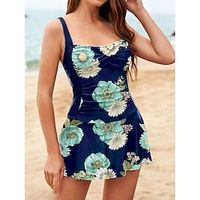 Women's Swimwear Tankini 2 Piece Normal Swimsuit 2 Piece Printing Floral Light Green Navy Blue Tank Top Bathing Suits Sports Beach Wear Holiday Lightinthebox - thumbnail