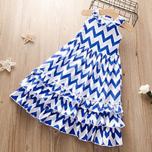 Kids Little Girls' Dress Striped Print Blue Sleeveless Active Dresses Summer Regular Fit 2-9 Years miniinthebox